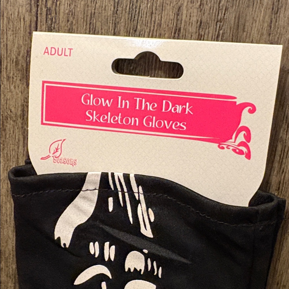 NWT [Seasons] Glow in the Dark Elbow Length Black Skeleton Gloves, Adult OS - Picture 6 of 10
